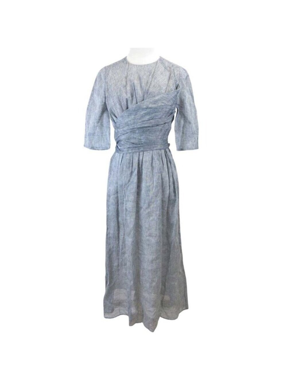 Dior Linen Cotton Dress Wrap Waist Mark Long Gray 34